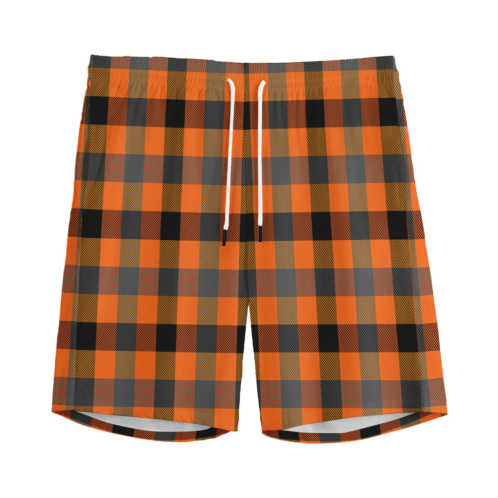 Halloween Orange Buffalo Check Print Men's Sports Shorts
