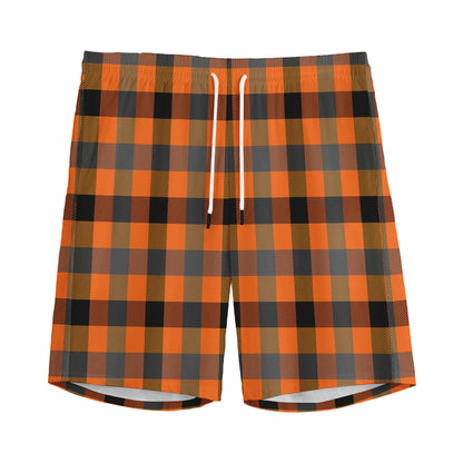 Halloween Orange Buffalo Check Print Men's Sports Shorts
