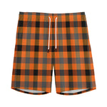 Halloween Orange Buffalo Check Print Men's Sports Shorts