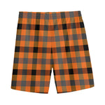 Halloween Orange Buffalo Check Print Men's Sports Shorts