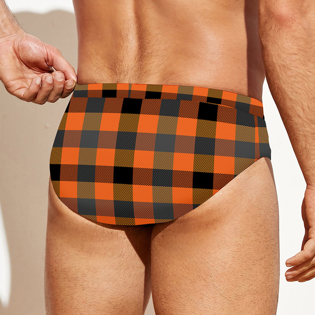 Halloween Orange Buffalo Check Print Men's Swim Briefs