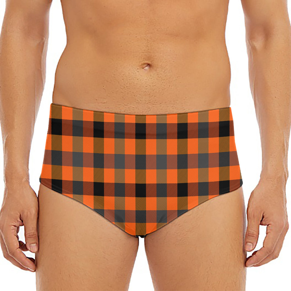 Halloween Orange Buffalo Check Print Men's Triangle Swim Briefs