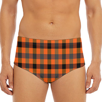 Halloween Orange Buffalo Check Print Men's Triangle Swim Briefs
