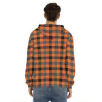 Halloween Orange Buffalo Check Print Men's Velvet Pullover Hoodie