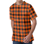 Halloween Orange Buffalo Check Print Men's Velvet T-Shirt