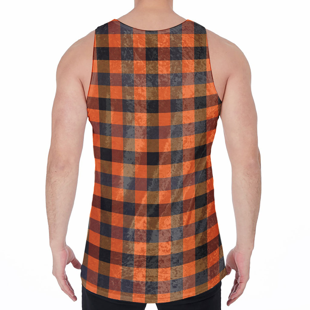 Halloween Orange Buffalo Check Print Men's Velvet Tank Top