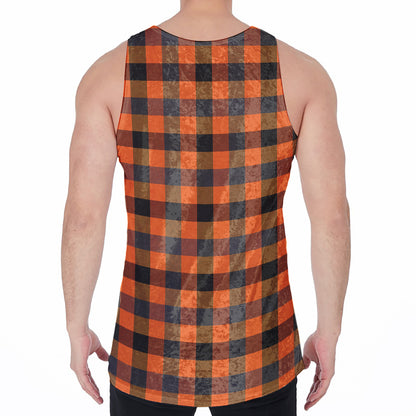 Halloween Orange Buffalo Check Print Men's Velvet Tank Top