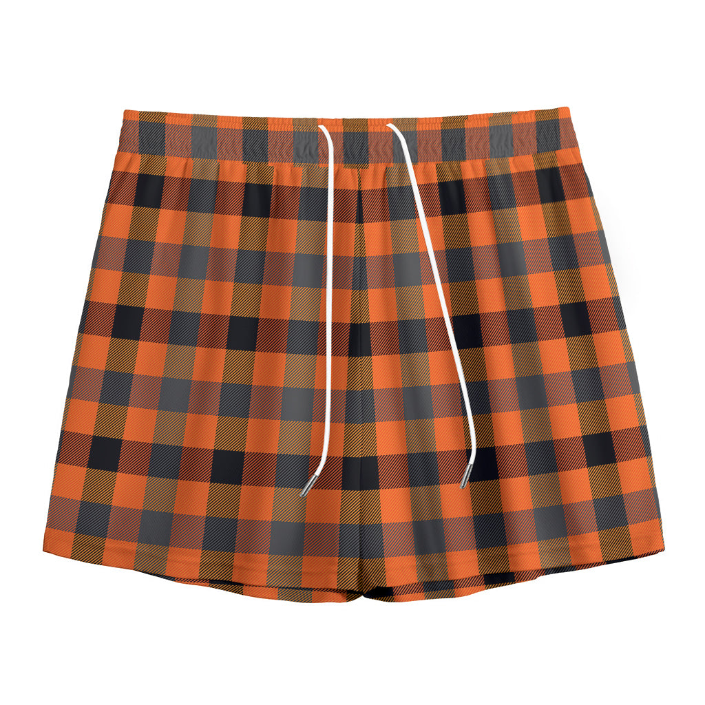 Halloween Orange Buffalo Check Print Mesh Shorts