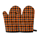Halloween Orange Buffalo Check Print Oven Mitts