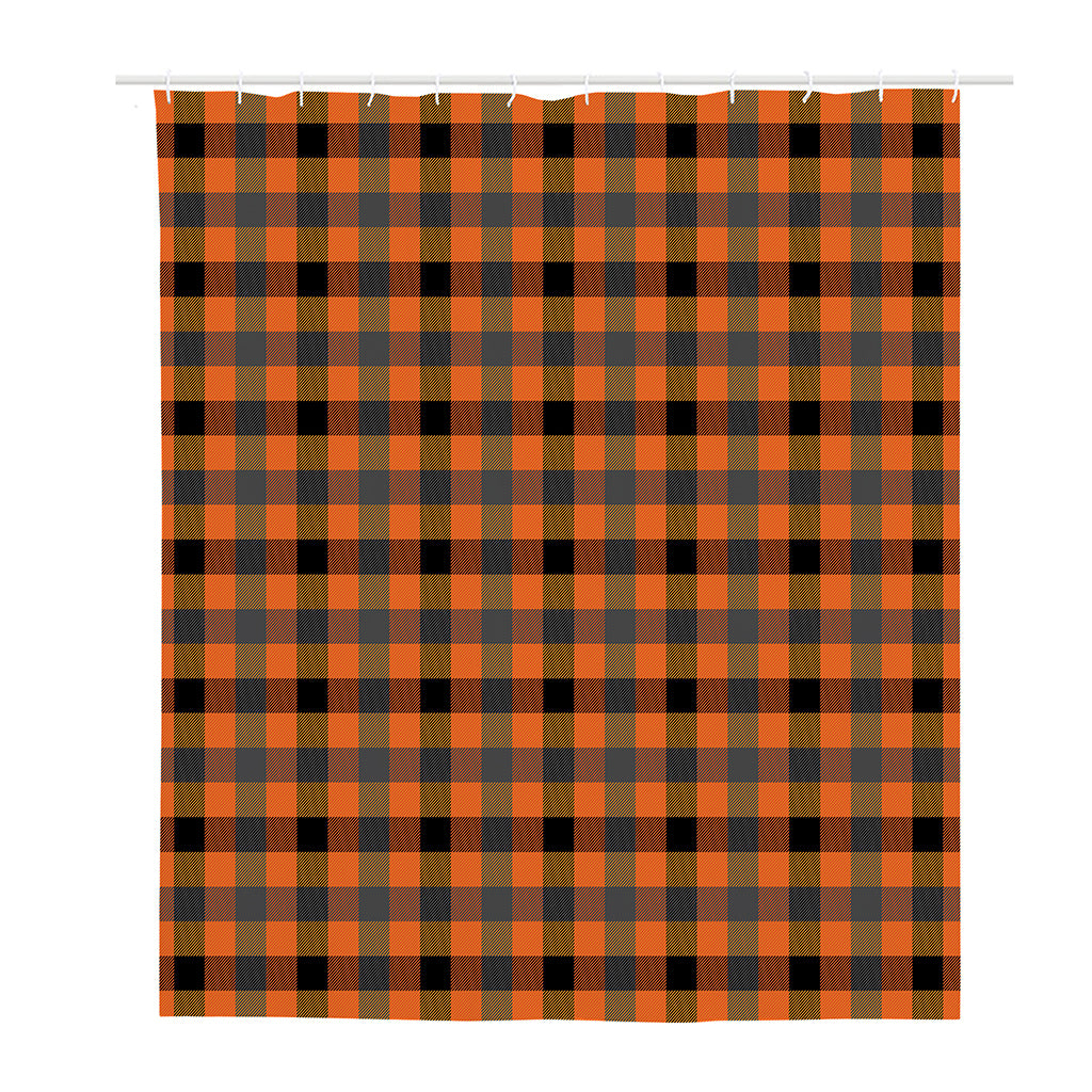 Halloween Orange Buffalo Check Print Polyester Shower Curtain