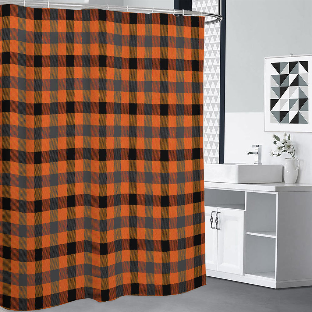 Halloween Orange Buffalo Check Print Premium Shower Curtain