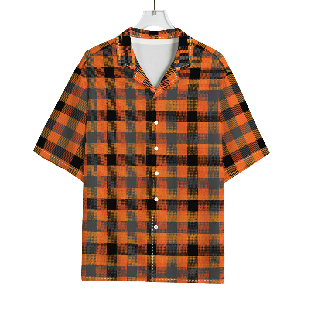 Halloween Orange Buffalo Check Print Rayon Hawaiian Shirt