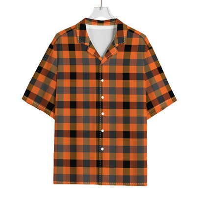 Halloween Orange Buffalo Check Print Rayon Hawaiian Shirt