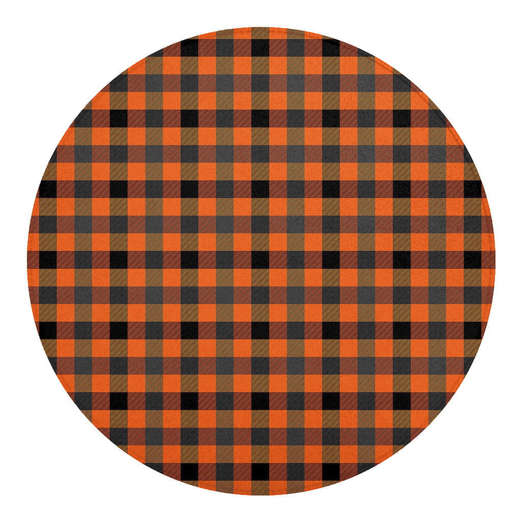 Halloween Orange Buffalo Check Print Round Blanket