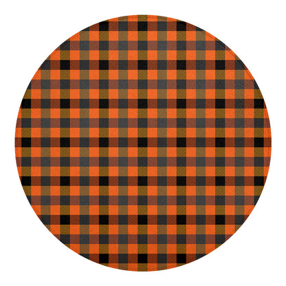 Halloween Orange Buffalo Check Print Round Blanket