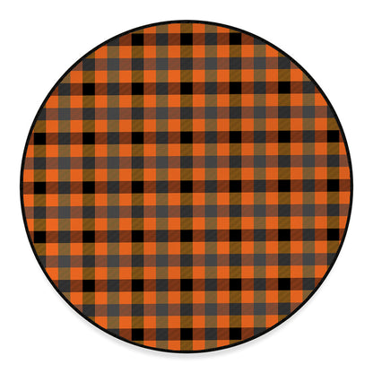 Halloween Orange Buffalo Check Print Round Floor Mat