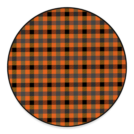 Halloween Orange Buffalo Check Print Round Floor Mat