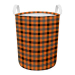 Halloween Orange Buffalo Check Print Round Laundry Basket