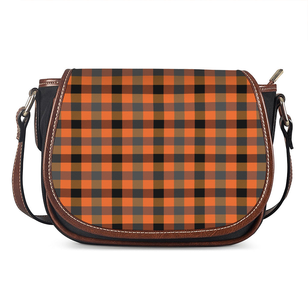 Halloween Orange Buffalo Check Print Saddle Bag