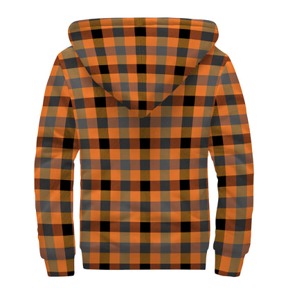 Halloween Orange Buffalo Check Print Sherpa Lined Zip Up Hoodie