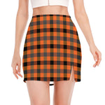 Halloween Orange Buffalo Check Print Side Slit Mini Skirt