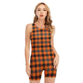 Halloween Orange Buffalo Check Print Sleeveless One Piece Swimsuit
