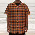 Halloween Orange Buffalo Check Print Textured Short Sleeve Shirt