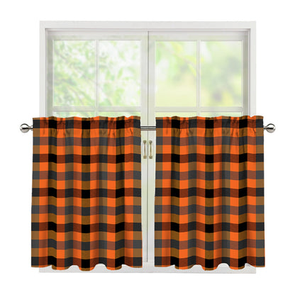 Halloween Orange Buffalo Check Print Tier Curtains