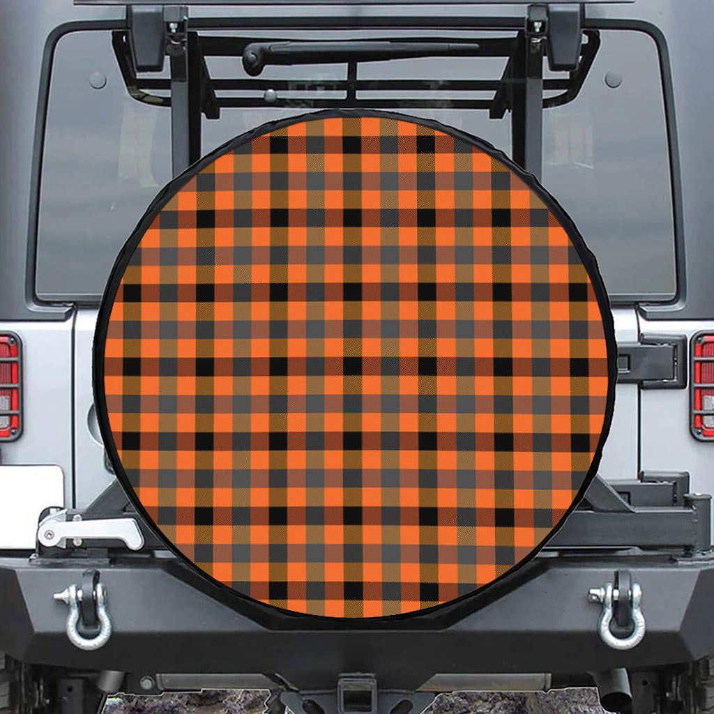 Halloween Orange Buffalo Check Print Tire Cover