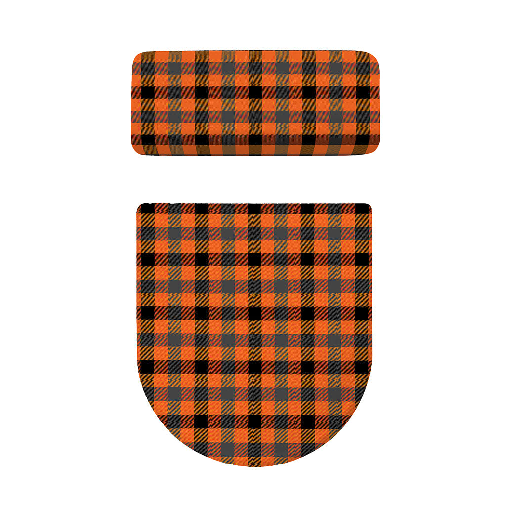 Halloween Orange Buffalo Check Print Toilet Lid And Tank Cover Set