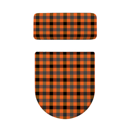 Halloween Orange Buffalo Check Print Toilet Lid And Tank Cover Set