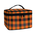 Halloween Orange Buffalo Check Print Travel Makeup Bag