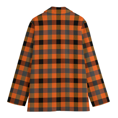 Halloween Orange Buffalo Check Print Women's Blazer