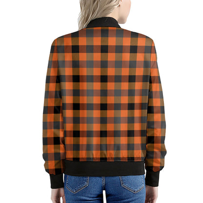 Halloween Orange Buffalo Check Print Women's Bomber Jacket