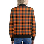 Halloween Orange Buffalo Check Print Women's Bomber Jacket