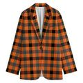 Halloween Orange Buffalo Check Print Women's Cotton Blazer