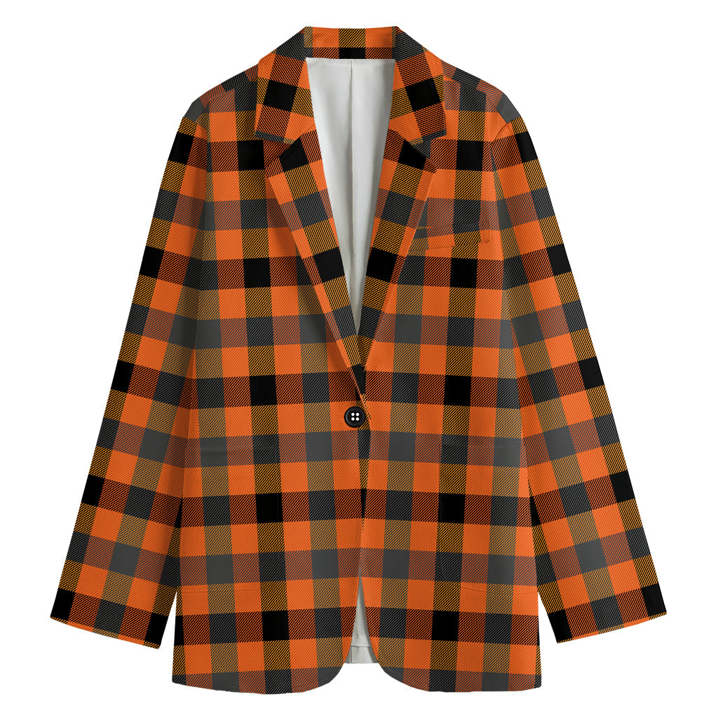 Halloween Orange Buffalo Check Print Women's Cotton Blazer