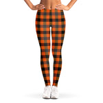 Halloween Orange Buffalo Check Print Women's Leggings