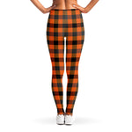 Halloween Orange Buffalo Check Print Women's Leggings