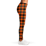 Halloween Orange Buffalo Check Print Women's Leggings