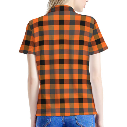Halloween Orange Buffalo Check Print Women's Polo Shirt
