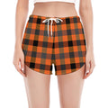 Halloween Orange Buffalo Check Print Women's Split Running Shorts