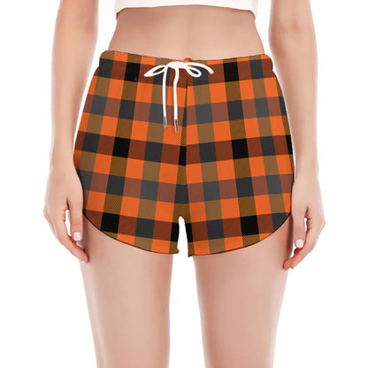 Halloween Orange Buffalo Check Print Women's Split Running Shorts