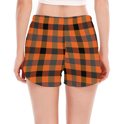 Halloween Orange Buffalo Check Print Women's Split Running Shorts