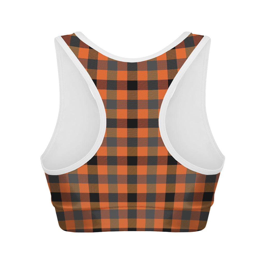 Halloween Orange Buffalo Check Print Women's Sports Bra