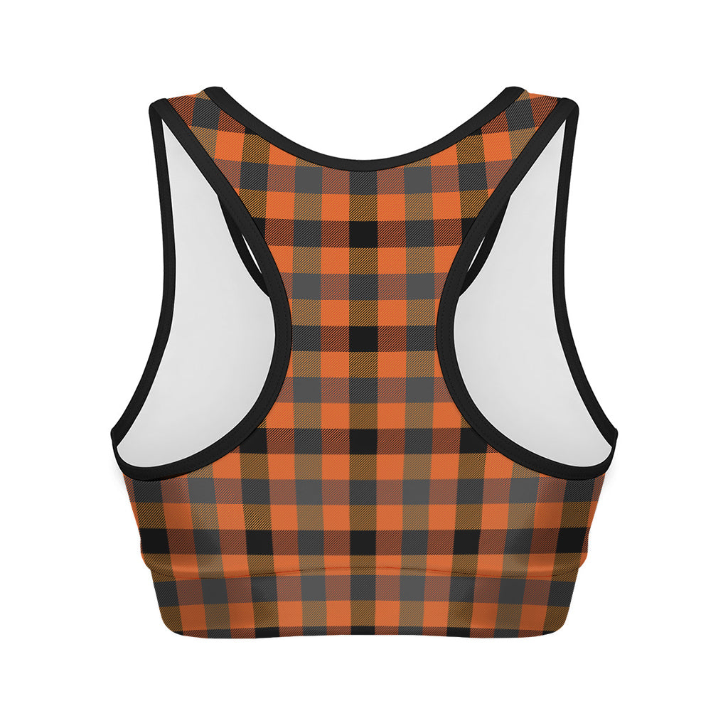 Halloween Orange Buffalo Check Print Women's Sports Bra
