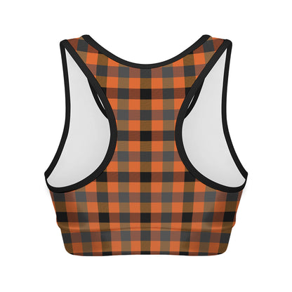 Halloween Orange Buffalo Check Print Women's Sports Bra