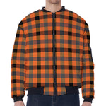 Halloween Orange Buffalo Check Print Zip Sleeve Bomber Jacket