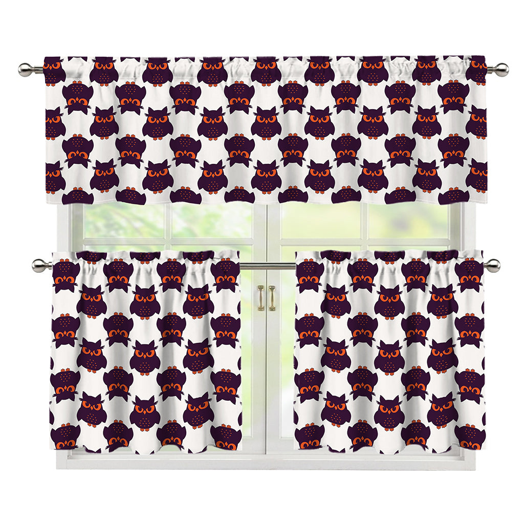 Halloween Owl Pattern Print 3 Piece Kitchen Curtains