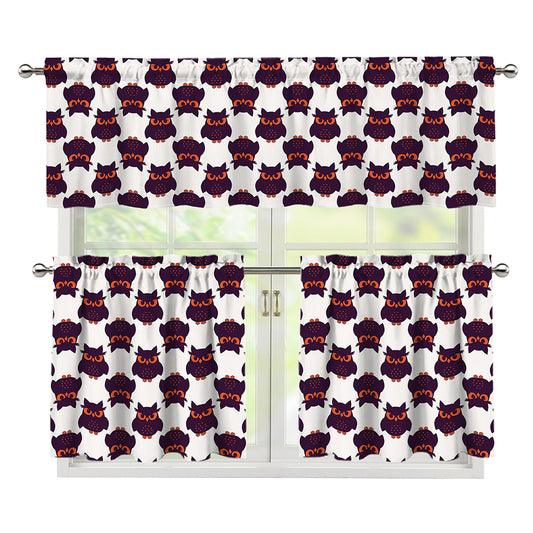 Halloween Owl Pattern Print 3 Piece Kitchen Curtains